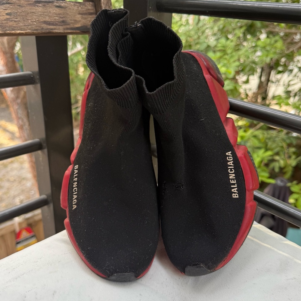 Balenciaga Black and Red Sock Sneakers